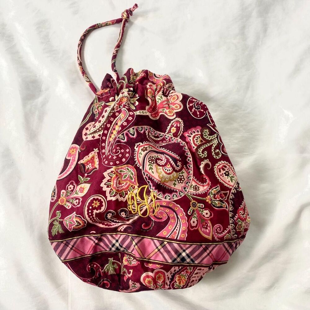 Vera Bradley Raspberry Fizz Ditty Bag featuring a paisley print and a monogram